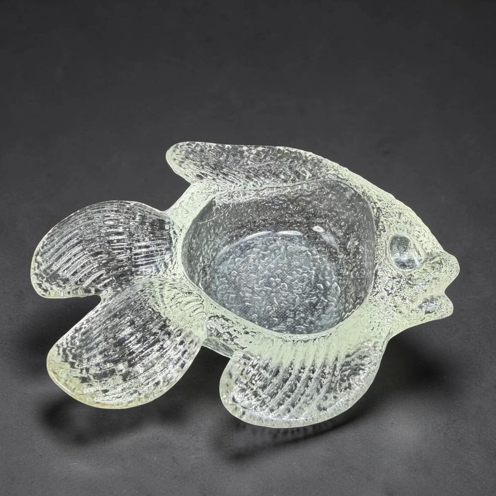 Vintage Textured Clear Art Glass Fish Bowl Coastal Nautical Trinket Dish‎ 6 Inch